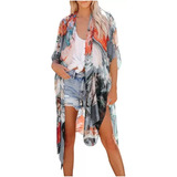 Tops De Mujer Estampado Chifón Playa Kimono Chal Suelto