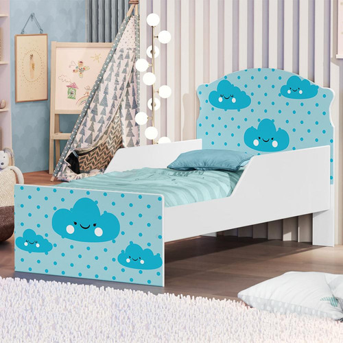 Cama Infantil Nuvenzinhas Menino Com Colchão