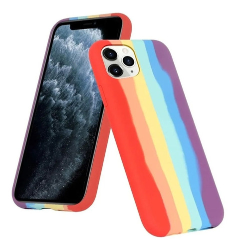 Funda Silicona Rainbow Para iPhone 12 + Vidrio