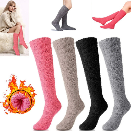 6 Pares Meia Felpuda Longa Feminina Cano Alto Inverno Frio