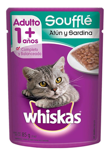 Whiskas Alimento Húmedo Gato Soufflé Atún Y Sardina 8 Sobres