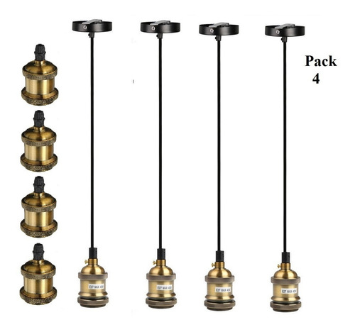 Pack De 4 Soquetes Vintage Colgante  Color Bronce