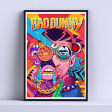 Cuadro Bad Bunny Ilustracion Decorativo 30x40cm Con Vidrio
