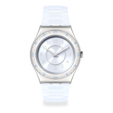 Reloj Swatch Precious Aqua - Mujer - Yls226 Color De La Malla Azul Color Del Bisel Plateado Color Del Fondo Celeste