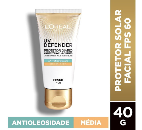  Loréal Paris Protetor Solar Uv Defender Cor Média Fps 60 40g