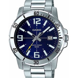 Relógio Casio Masculino Prata Mtp-vd01d-2bvudf Cor Da Correia Prateado Cor Do Bisel Prateado Cor Do Fundo Azul-escuro