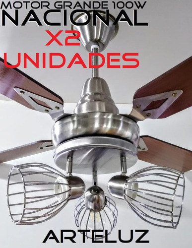 Ventilador Platil Madera + Plafon 3l Jaula Sin Lampara X2u