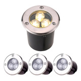 Kit 4 Balizador Spot Led 3w Embutir Piso Jardim Ip68 Externo