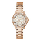 Reloj Guess Gw0410l3 Crown Jewel Quartz Mujer Color De La Correa Rosa Claro Color Del Bisel Oro Rosa Color Del Fondo Blanco