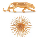 Pantera/leopardo + Ouriço Dourado Ouro Kit Decoração Casa