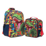 Kit Mochila Kinder+lonchera Chenson T-rex 3d Torca