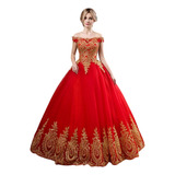 Vestidos De Quinceañera Color Rojo Y Dorado Barato Nuevo