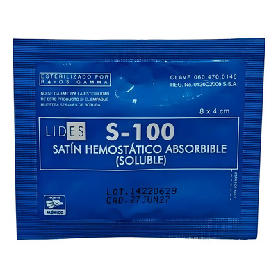 Satín Hemostático Absorbente Soluble Lides S-100 Por Pieza Color Blanco | Envío gratis