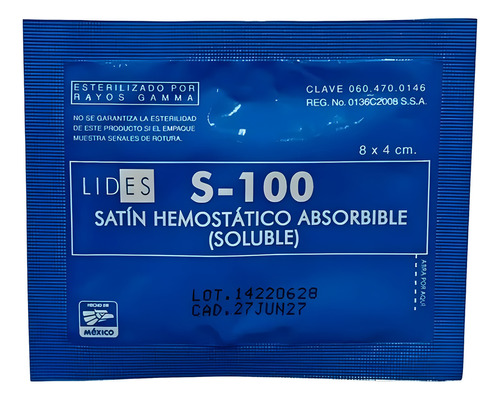 Satín Hemostático Absorbente Soluble Lides S-100 Por Pieza