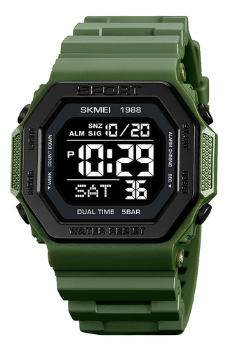 Reloj Hombre Skmei 1988 Digital Alarma Fecha Cronometro Malla Verde