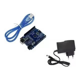 Placa Compatível Arduino Uno R3 Smd/com Cabo + Fonte Externa