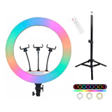 Kit Aro Luz Led Lampara Colores 18 PuLG Remoto Tripie Funda