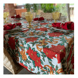 Toalha De Mesa Natal Natalina 12 Lugares Gliter Víes Dourado Cor Flowers Merry