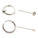 Set De Aros Y Piercing De Nariz Plata 925 Promo 3 - Plata