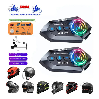 Intercomunicador Moto DJYQFB Y12PRO Bluetooth IPX6 500m Doble Pack | Envío gratis