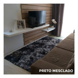 Tapete 2,00x1,00 Super Peludo Passadeira Quarto Corredor Cor Preto Mesclado