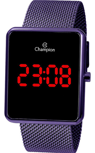 Relógio Champion Feminino Digital Led Quadrado Roxo Ch400800