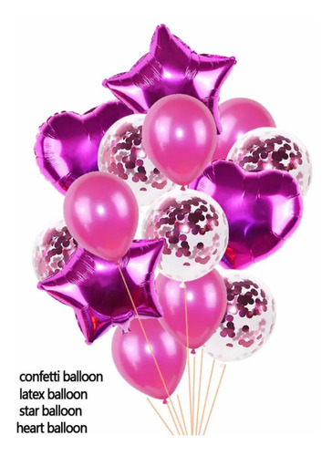Set 14 Globos Metalizados Estrella Transparente Confetti