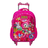 Mochila Infantil De Rodinhas Feminina Amy Sonic 3d Luz Led