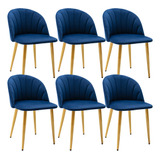 Set De 6 Sillas Terciopelo Azul, Modernas Para Comedor