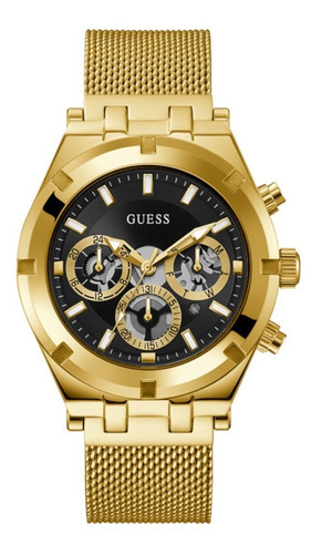 Reloj Guess Hombre Caballero Formal Analógico De Lujo 1 Color De La Correa Dorado/negro Color Del Bisel Dorado