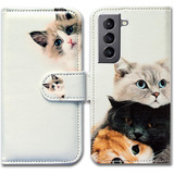 Funda Para Samsung Galaxy S22 - Blanca/gatos/tarjetero