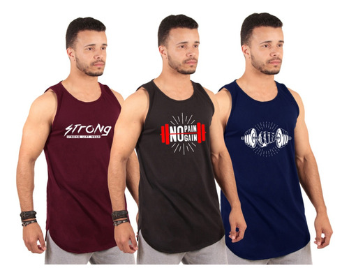 Kit/3 Camisa Camiseta Blusa Regata Masculina Estampa Treino