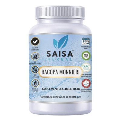 Bacopa Monnieri 450 Mg | 120 Cápsulas | Saisa Herbal | Suplemento Cognitivo Natural | Memoria, Enfoque y Claridad Mental | Premium | Meses sin interés