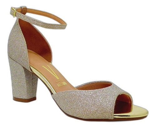 Sandália Feminina Vizzano Glitter Shine Dourado Salto Grosso