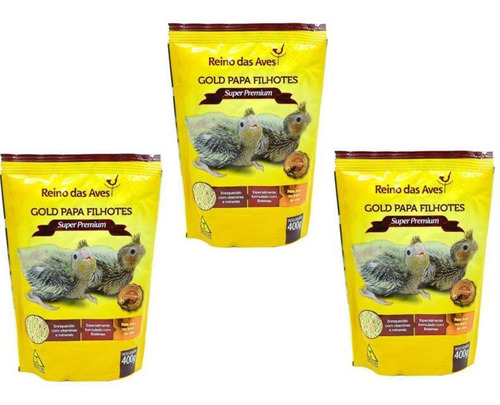 Kit 3 Gold Papa Filhotes Refil 400gr - Reino Das Aves