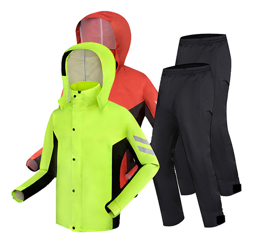 Impermeable Motociclista Reflejante Para Lluvia Con Capucha