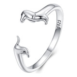 Anillo Perro Salchicha Dachshund Ajustable Plata 925 Mujer