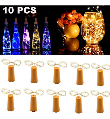 10pcs Corcho Con Luz Led Para Botellas Multicolor Navidad