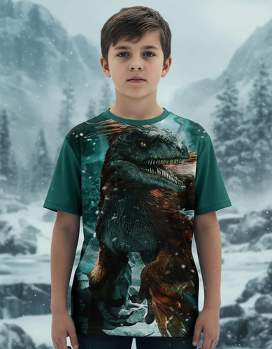 Playera Niño Mundo Jurasico Velociraptor Blue Manga Corta