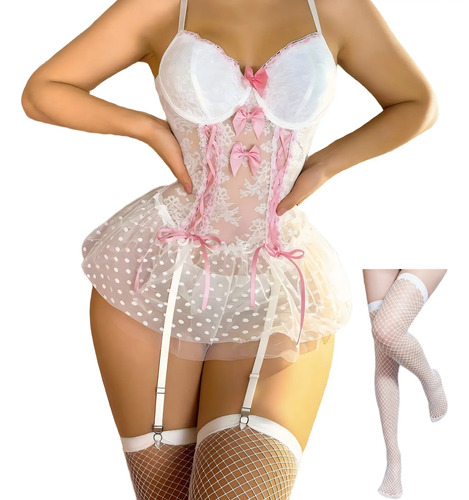 Conjuntos De Lencería Encaje Mujer Babydoll Con Liguero Sexy | MercadoLibre