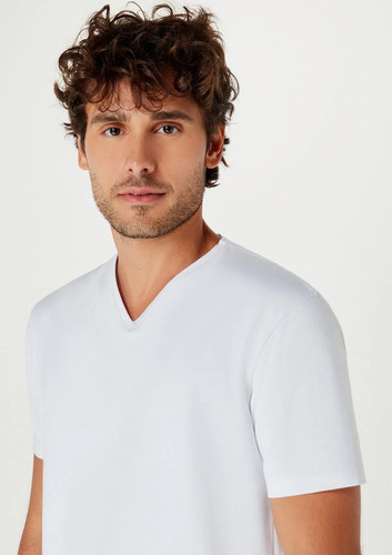 Camiseta Básica Masculina Slim Gola V - Branco Hering