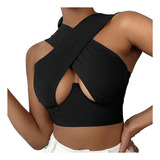 Mujeres Tops Cruzado Corte Chaleco Halter Wrap Crop Top 0881