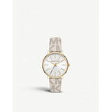 Reloj Michael Kors Dama Original Color De La Correa Beige Color Del Bisel Dorado Color Del Fondo Blanco