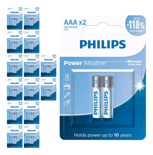 30 Pilhas Alcalinas Aaa 3a Palito Philips 15 Cart