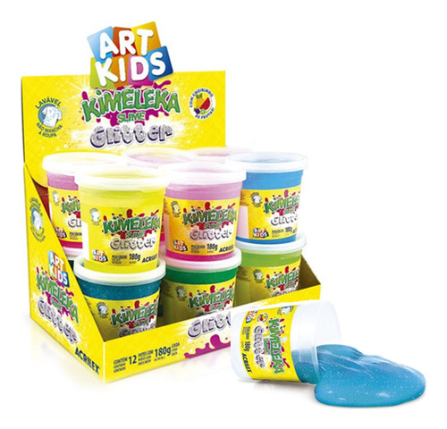 Kit 12 Slime Puxa Puxa Cores Diversas Glitter 180g Kimeleka