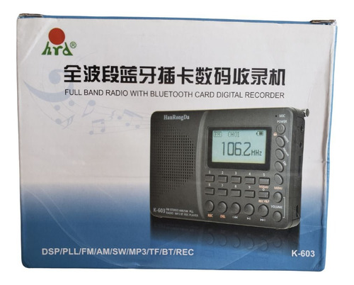 Radio Portátil Hanrongda K-603 Com Am/fm/sw/mp3/bluetooth