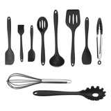 Jogo 10 Colheres De Silicone Cabo Inox Utensílios Cozinha