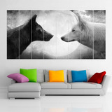 Cuadro Poliptico Lobos Blanco Y Negro Luna Art Xxl 192x100cm