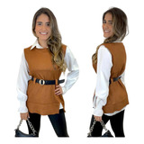 Kit Camisa Feminina + Colete Tricot Moda Outono Inverno Luxo