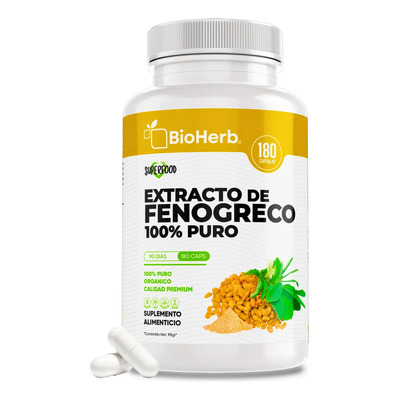 Bioherb | Fenogreco Extracto 100% Puro (180 Capsulas 500mg) [potente Extracto] |organico | 100% Natural | Suministro Para 90 Dias | - Organic Fenogreco Neutro